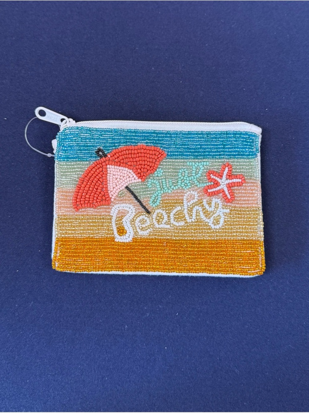 Beaded 'Just Beachy' Coin Pouch with Coral Umbrella